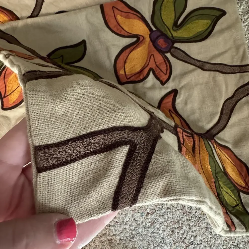 Crate and Barrel Set of 2 Thea Decorative Pillow Cases 18 x 18 Botanical Leaf